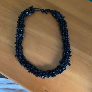 Hand Beaded Chunky Black Necklace